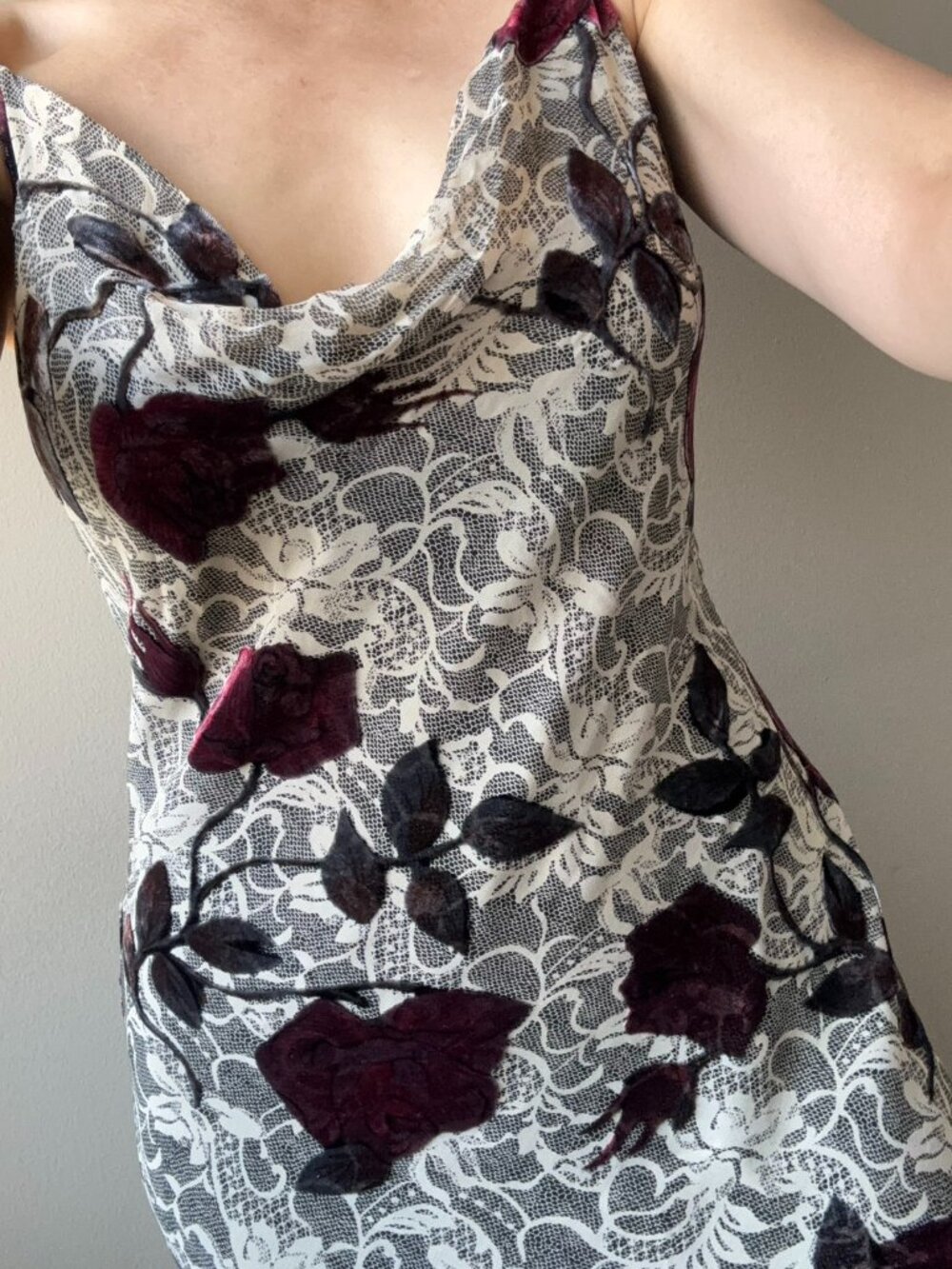 Vintage Midi Velvet Red Rose Dress - Picture 4 of 6